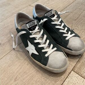 Golden Goose Green and White Sneakers